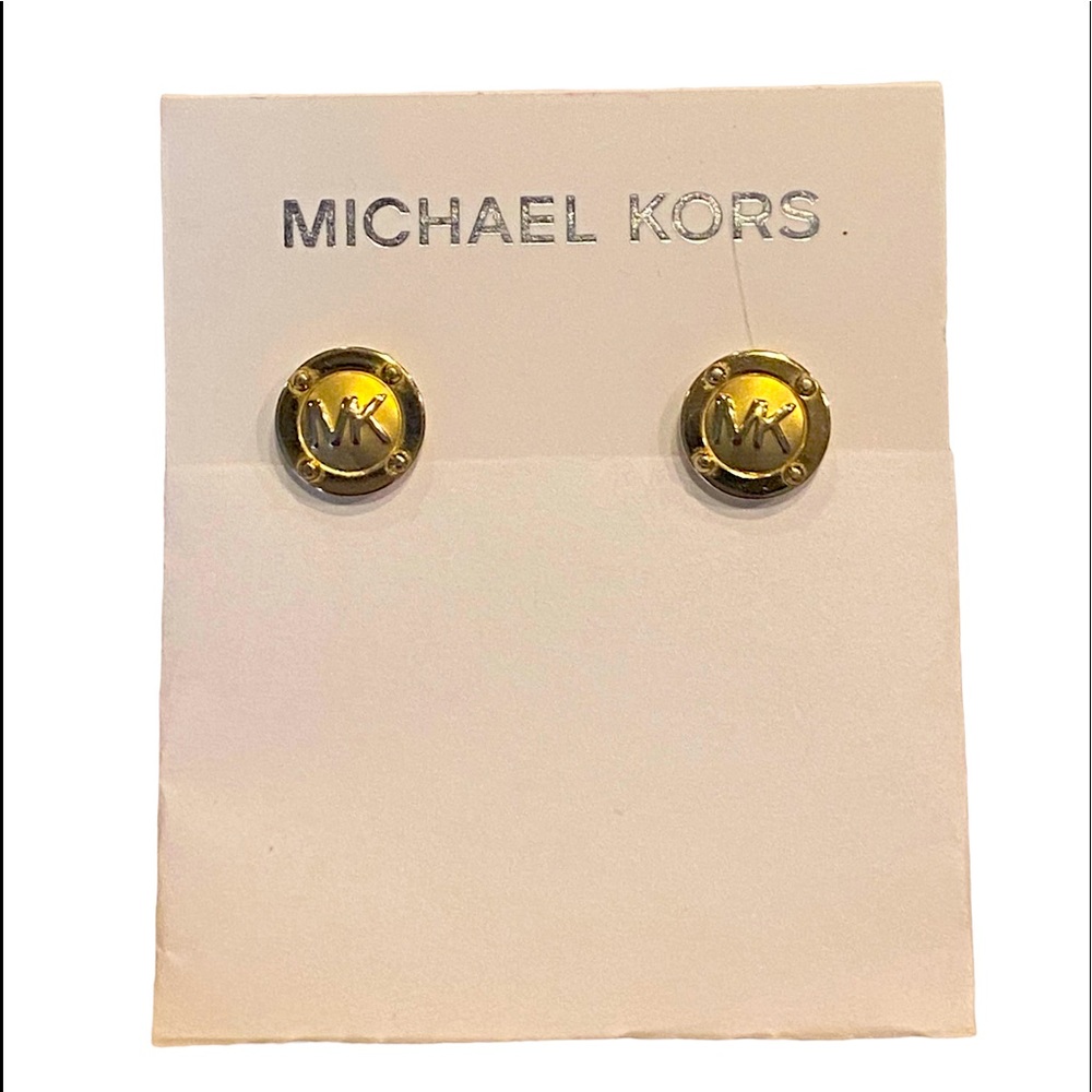 Michael Kors Gold MK Round Stud Earrings